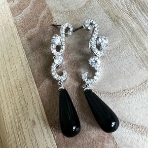 Elegant 925 Sterling silver drop earrings cubic zirconia black bead on posts